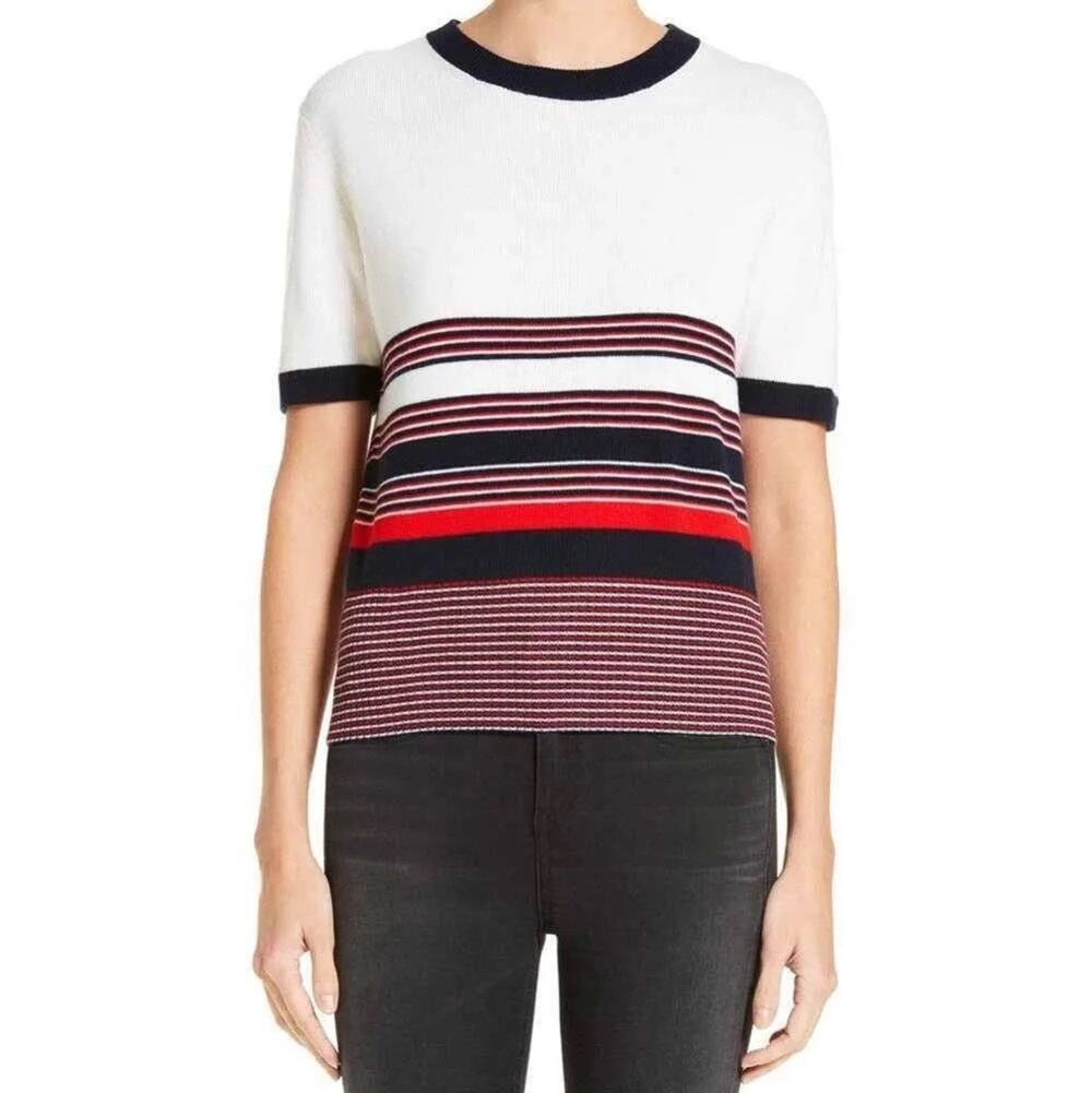 Rag & Bone $295 Krista Wool Red Striped Short Sleeve Crew Neck Sweater Top XS